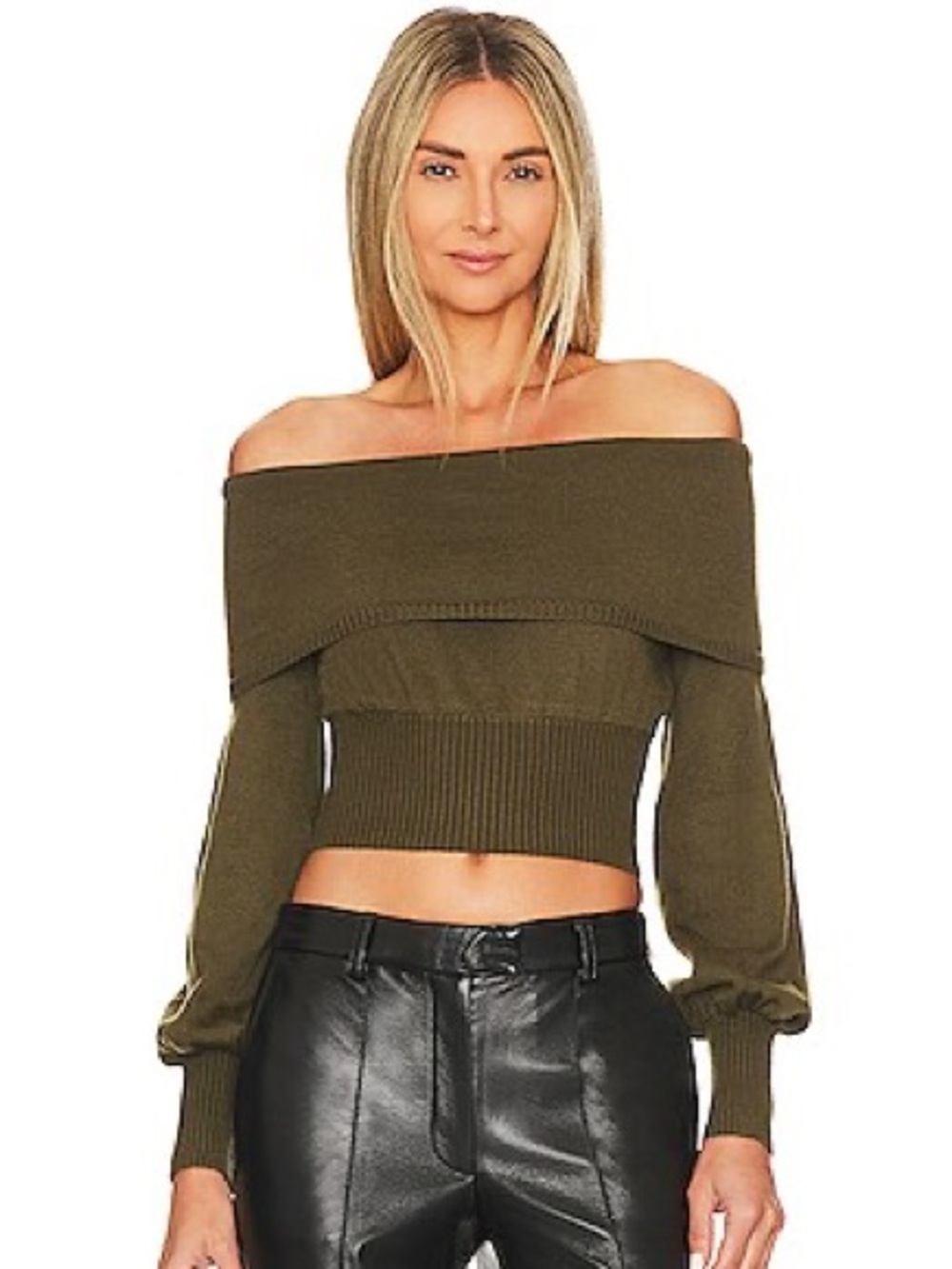 House of Harlow 1960 x Revolve Chey Off Shoulder Sweater Olive Green